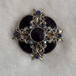 Vintage Elegant Silver and Blue Brooch